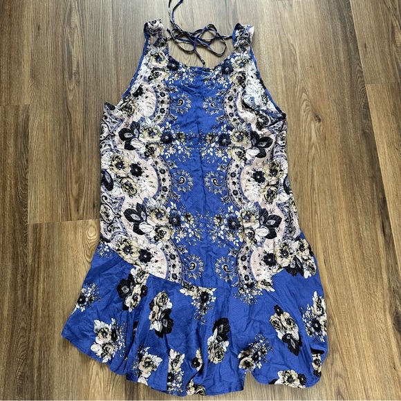 Intimately Free People Dobby Dot Slip Dress Blue Large Drop Waist Open Back NEW - Picture 1 of 8